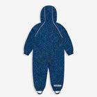 EcoSplash Waterproof Fleece Lined Puddle Suit Navy: a blue one-piece puddle suit with hood and elasticated cuffs and ankles, featuring a star pattern.
